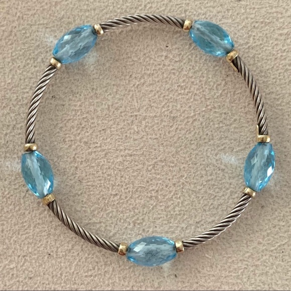 RARE David Yurman bijoux 18k blue topaz station bangle - Picture 9 of 10